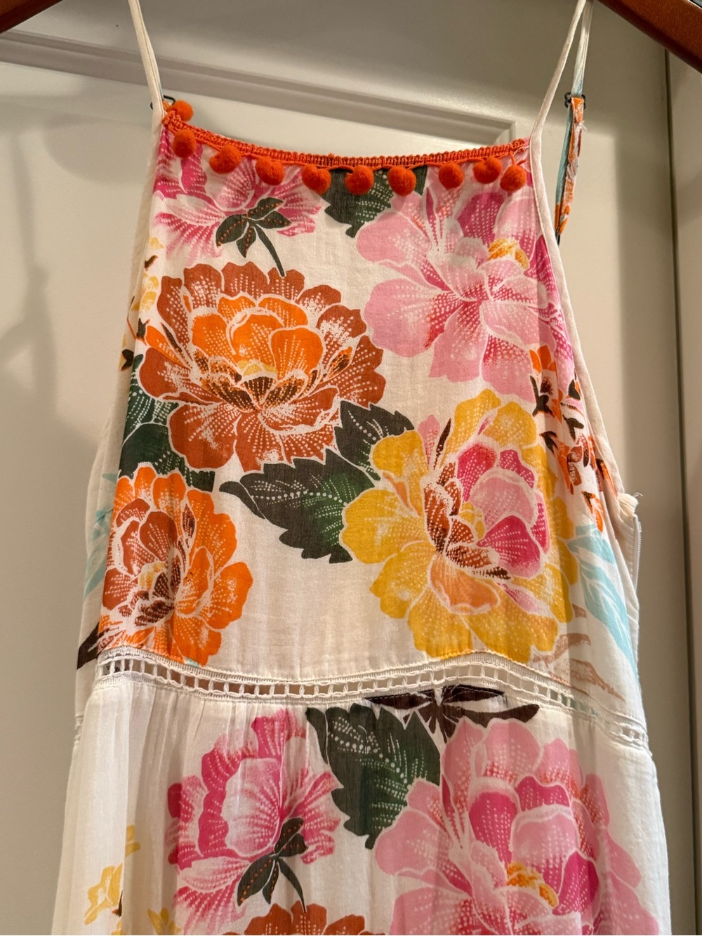 Floral White Tiered Maxi Dress with Pink & Orange Blooms - Picture 15 of 15